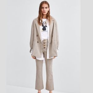 Zara TRF Checkered Houndstooth Button Up Trousers